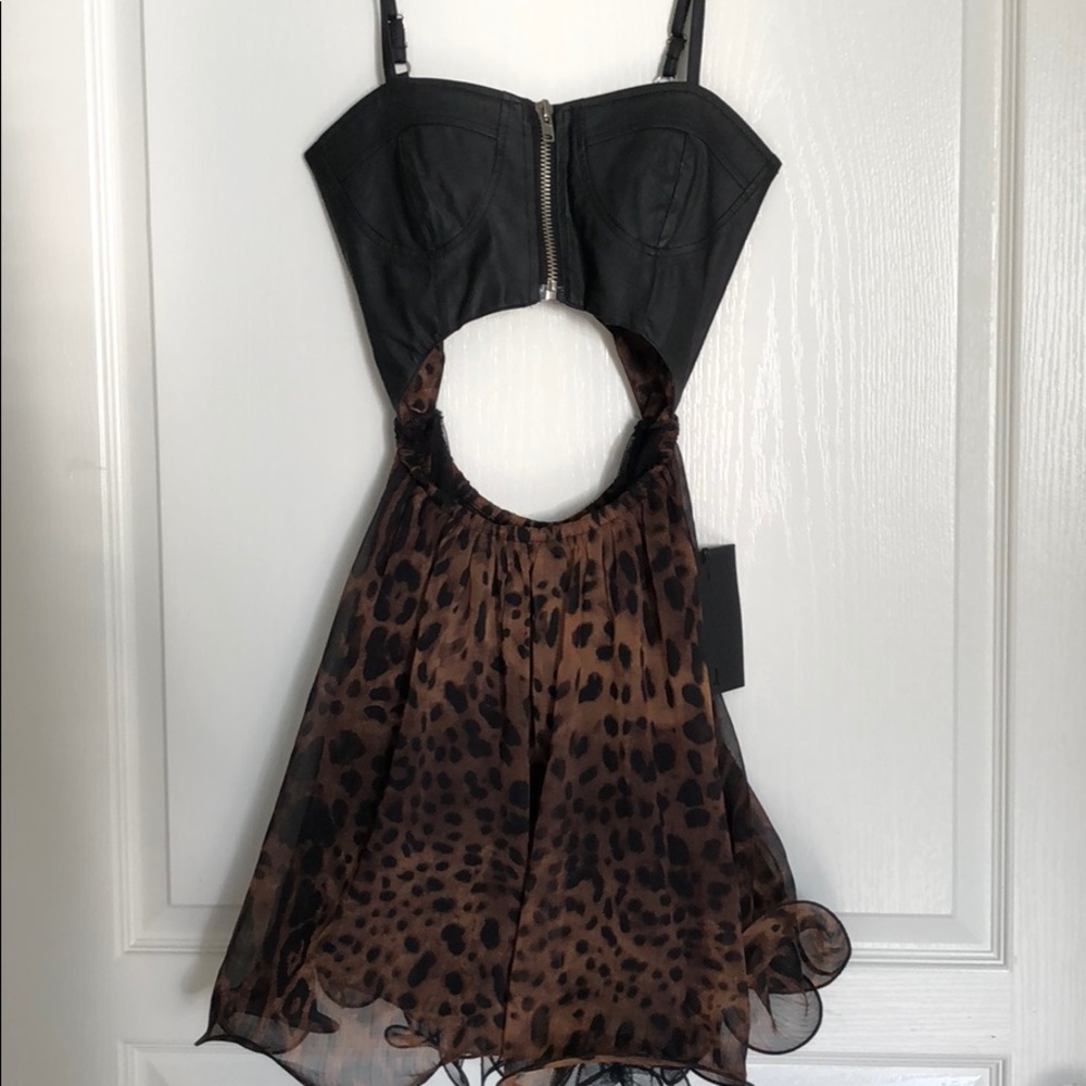 Cutout leather bustier dress